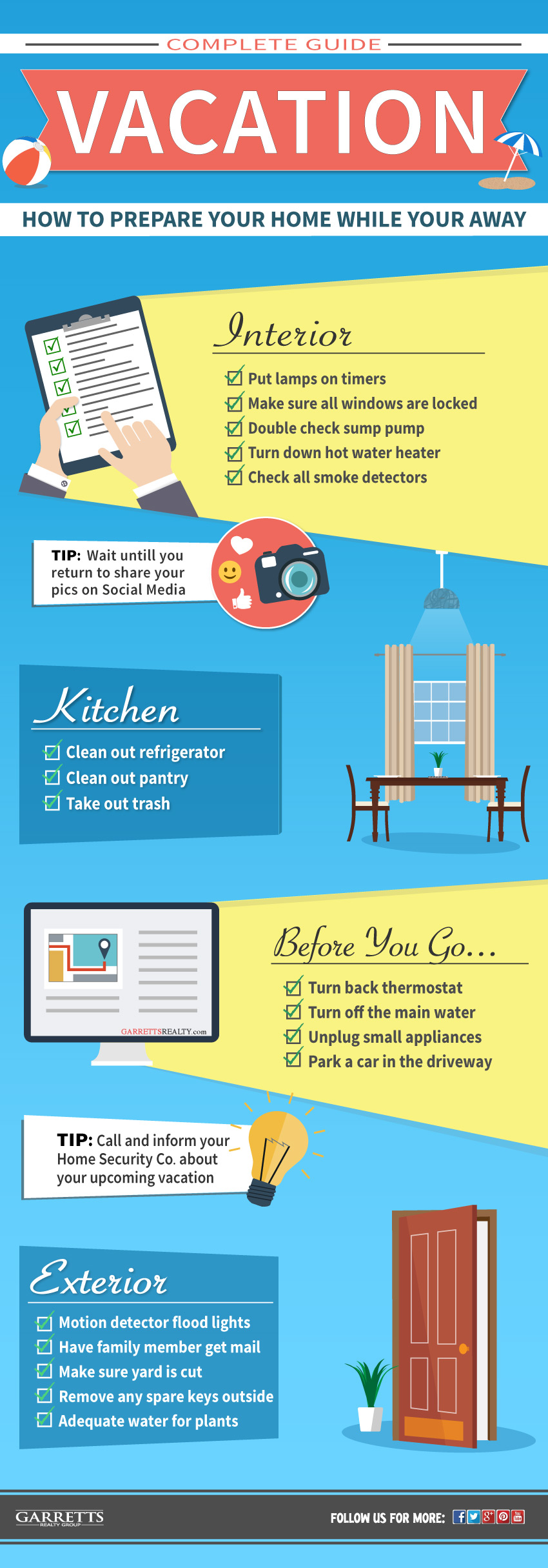 20 tips to prepare your house for vacation - Infographic.