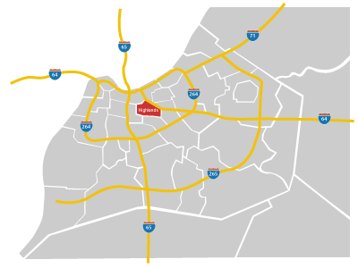 Highlands neighborhood map - Louisville
