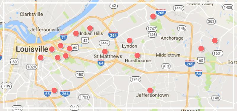 View aerial map of the best neighborhoods in Louisville KY.