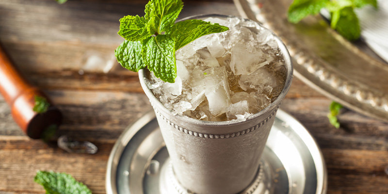 close up of the mint julep drink