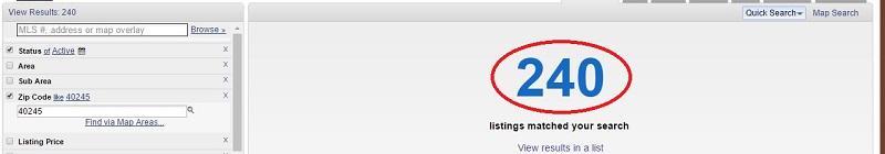 Screenshot of active MLS listings in 40245.